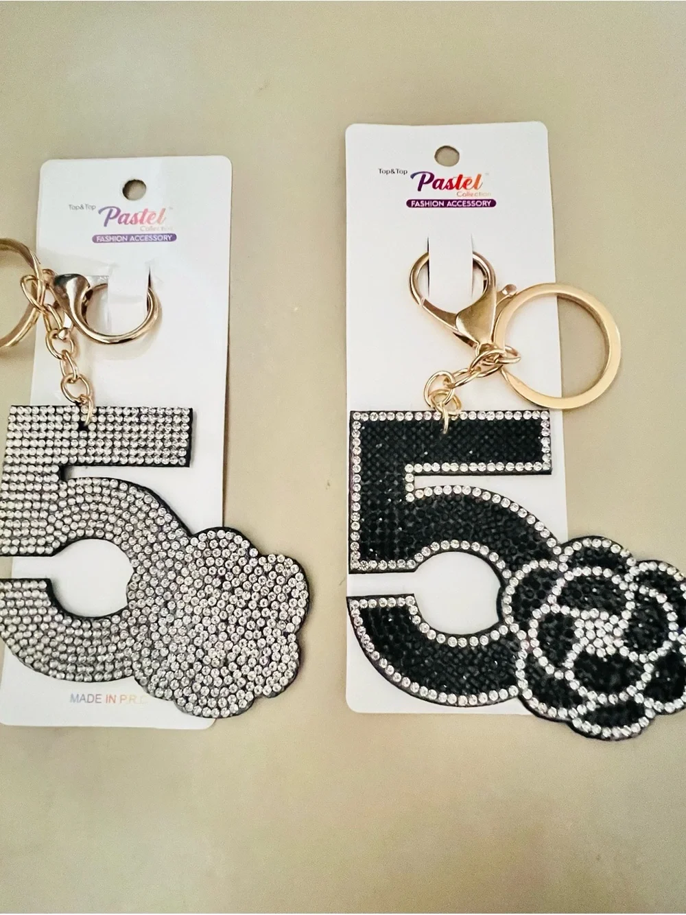 Pastel Fashion Accessories Black & Silver Number 5 Rhinestone Keychain